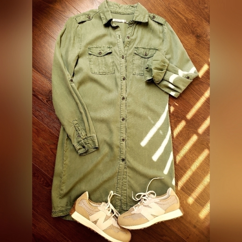 KENNETH Cole Reaction Military Tencel Buttondown Shirt Dress